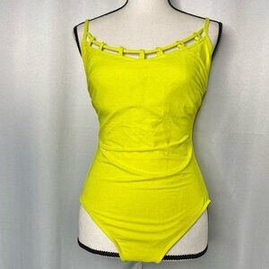 Carol Wior Vintage One Piece Swimsuit, Solid Color, Bright Yellow